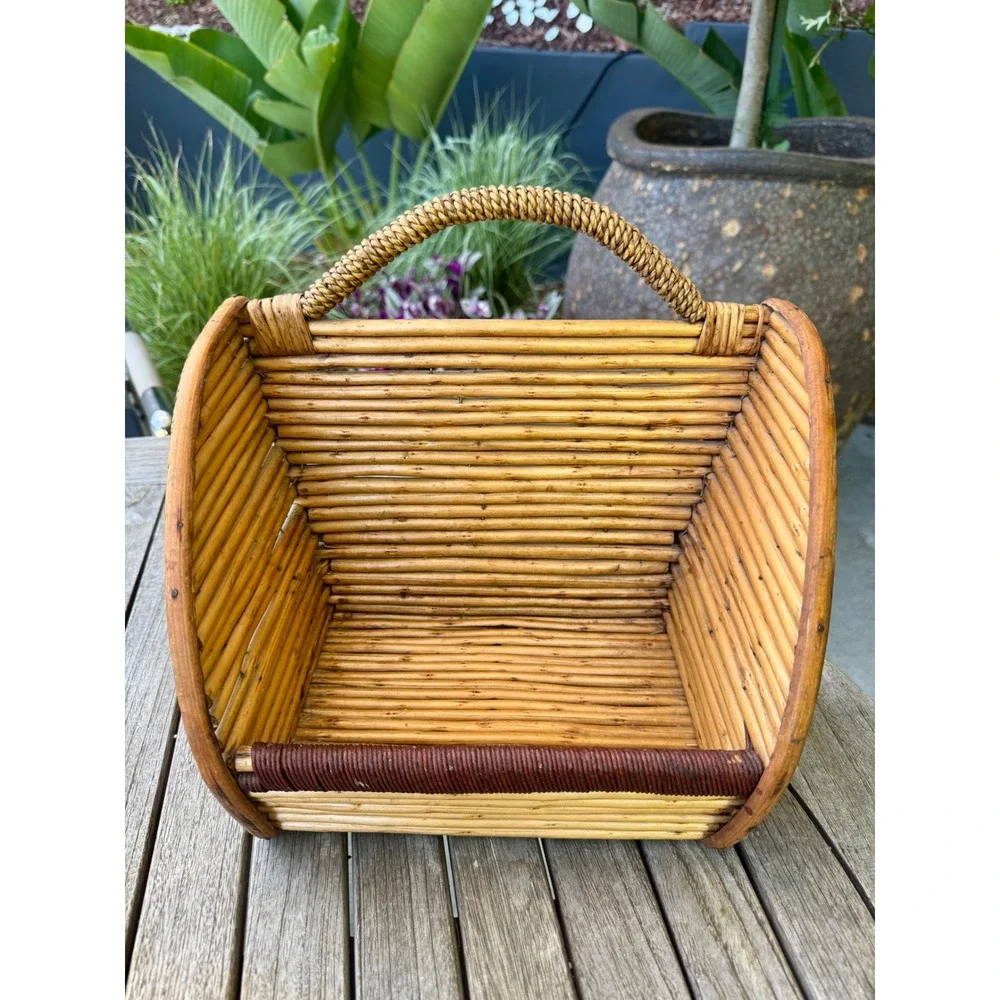 Vintage Rattan Wall Pocket Basket, Bamboo Magazine and Mail Organizer 12x10 x 6